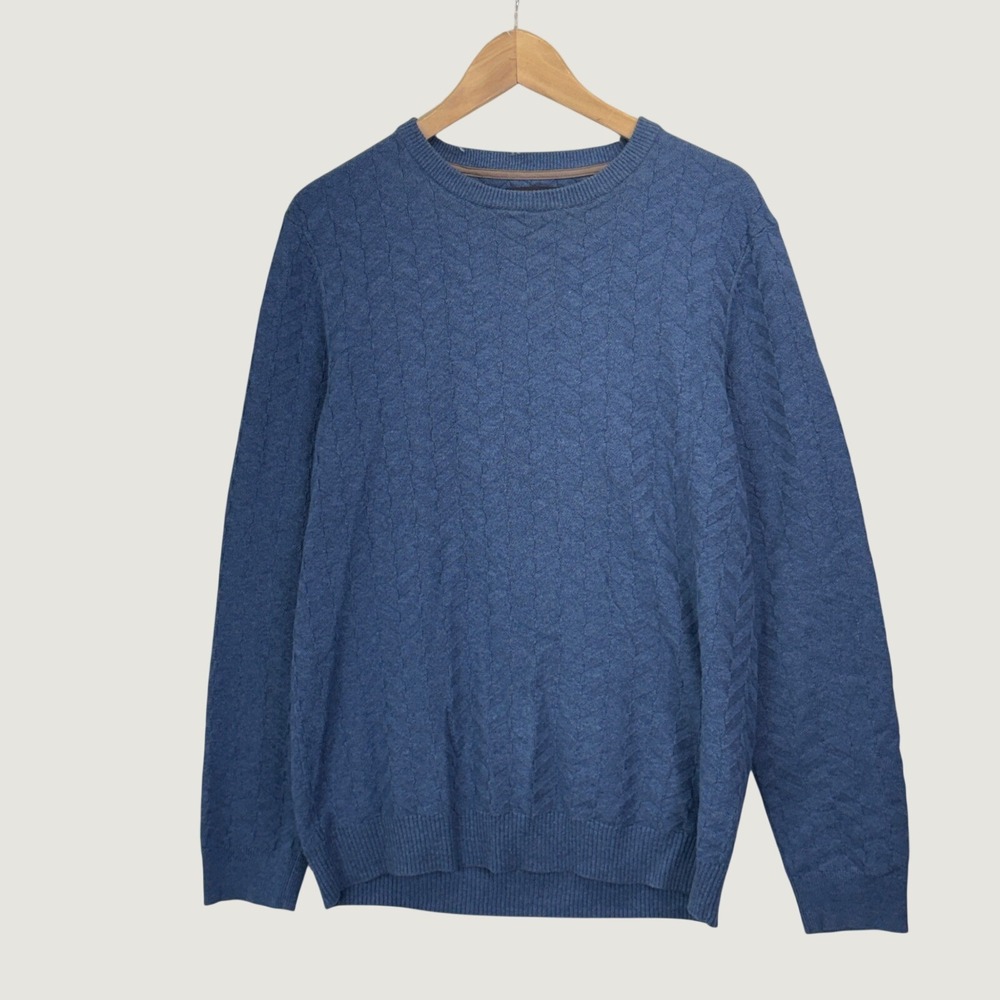 Tasso Elba Crewneck Sweater Small Blue Elbow Patches Preppy Academia 100% Cotton